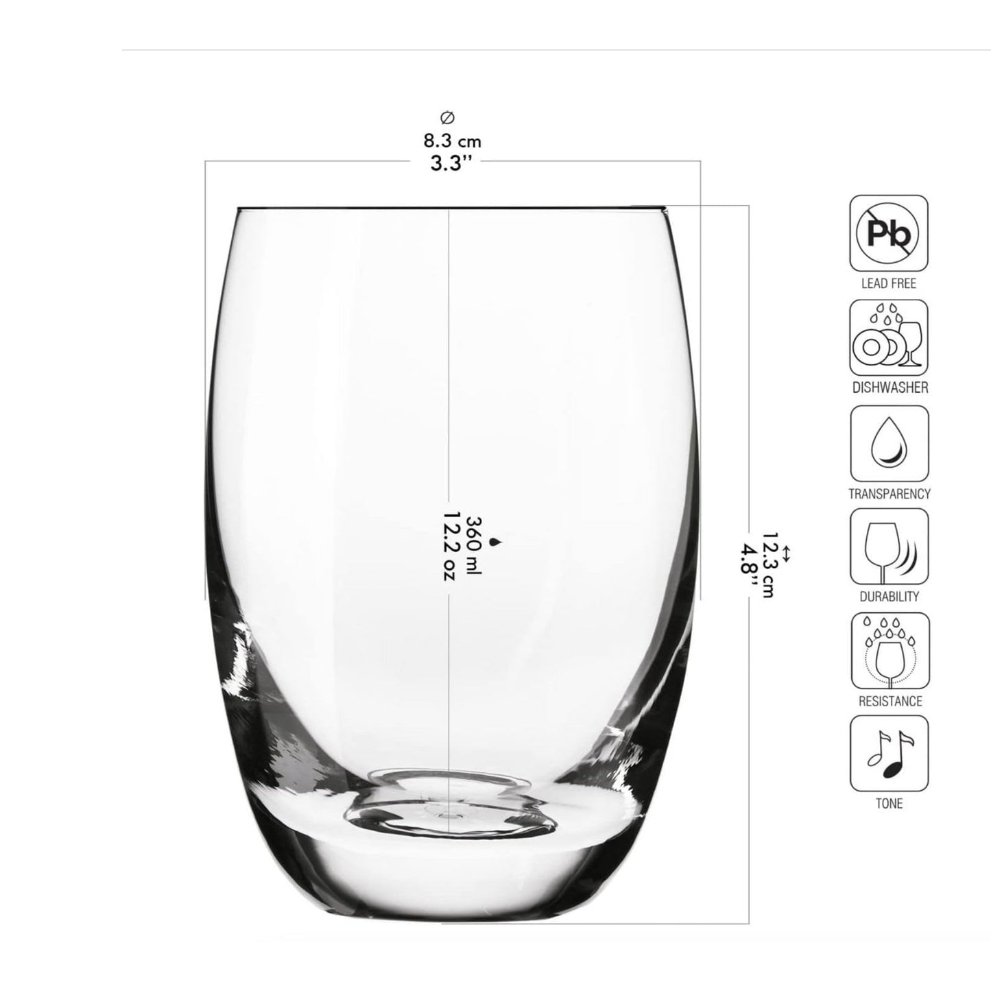 Krosno - Gin & Tonic Gläser Wassergläser 6er Set, 360 ml Elite Kollektion - Kristallglas Saftgläser Allroundgläser Mocktailgläser Cocktailgläser Trinkgläser Glass Brandy Cognac - Spülmaschinenfest