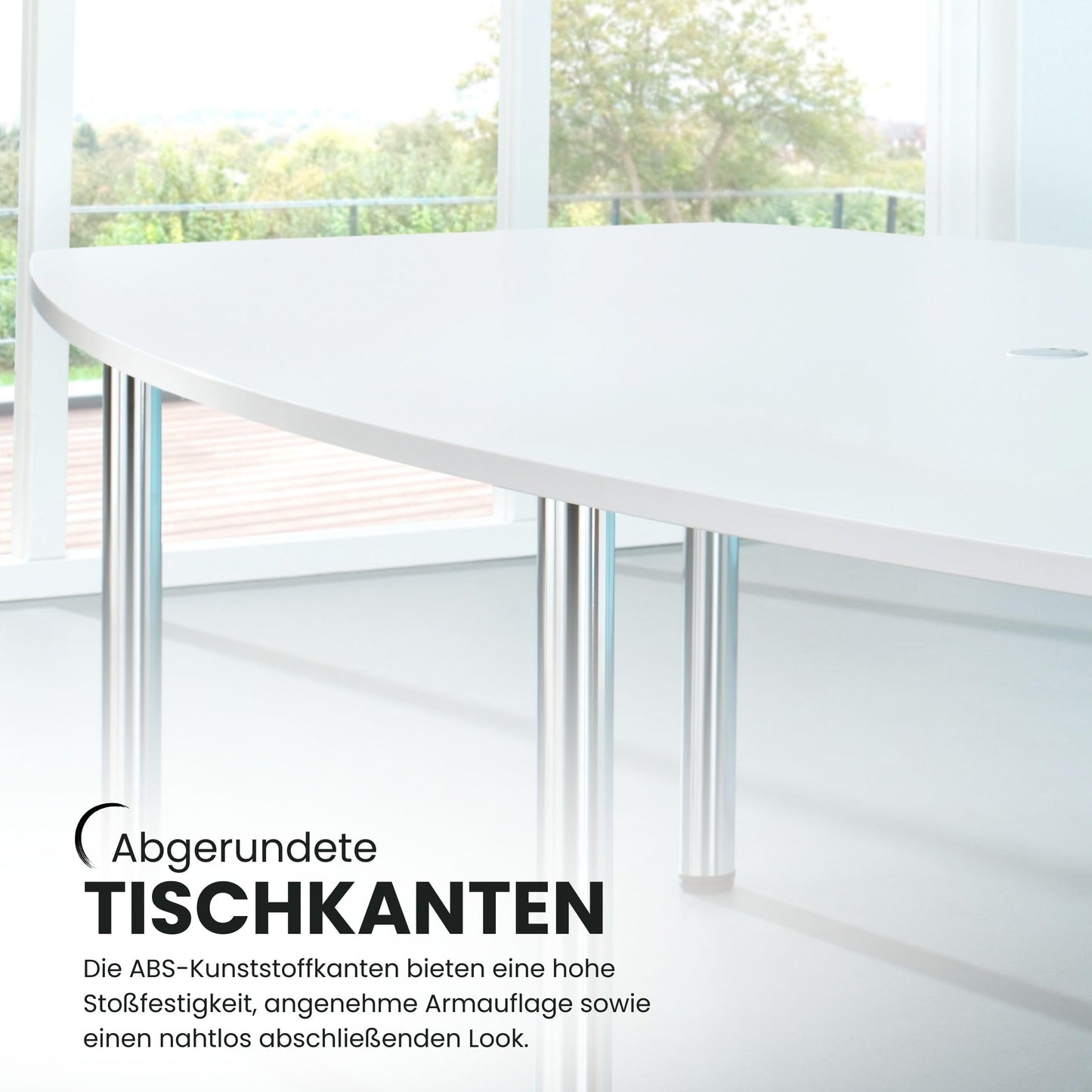 Bümö Konferenztisch oval 220x103 cm großer Besprechungstisch in grau, Besprechungstisch mit Chromsäulen, Meetingtisch für 8 Personen, XXL-Tisch für Besprechungsraum & Meeting