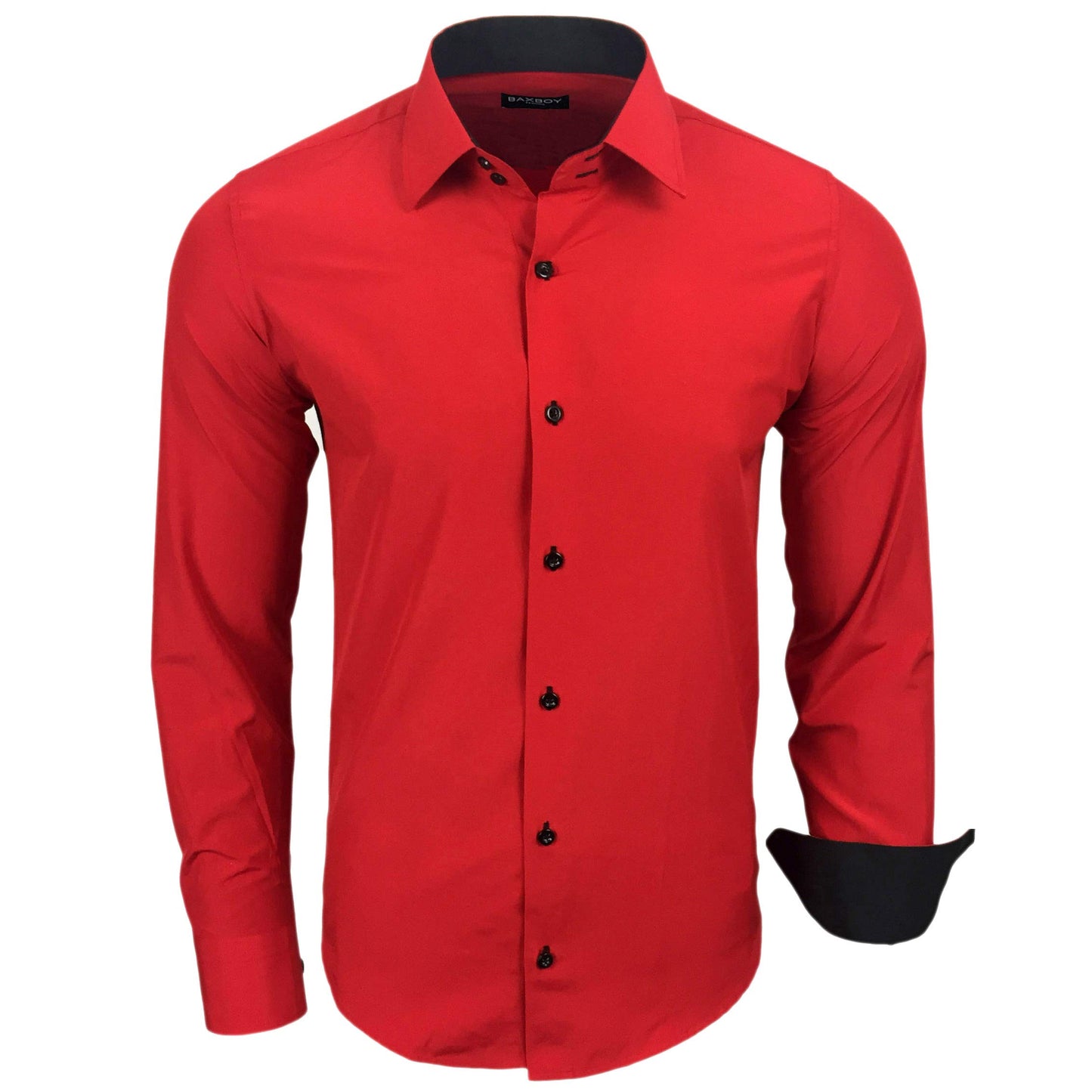 Baxboy Herren-Hemd Slim-Fit Bügelleicht Für Anzug, Business, Hochzeit, Freizeit - Langarm Hemden für Männer Langarmhemd R-44, Farbe:Rot, Größe:M
