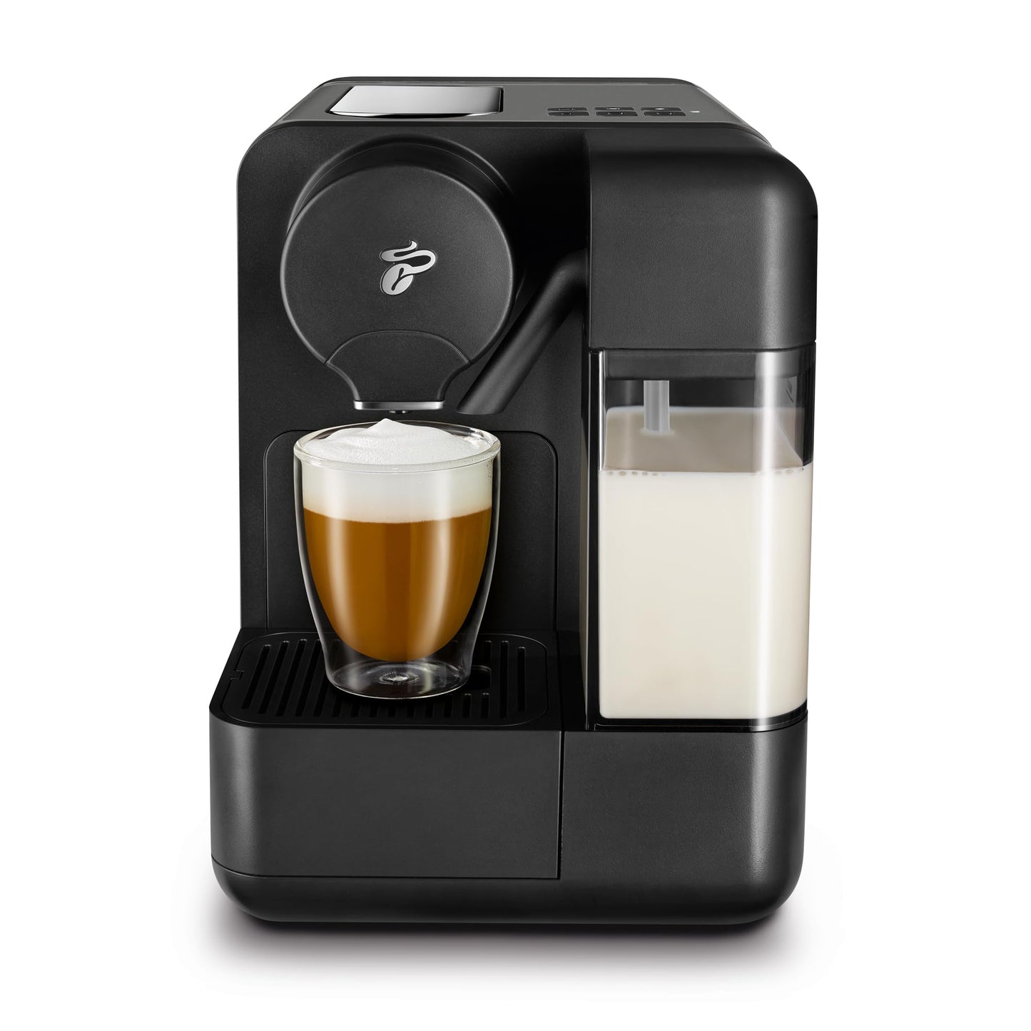 Tchibo Cafissimo Milk Kapselmaschine, Metallic Silver, mit Milchaufschäumer, 30 Kapseln inklusive, für Espresso, Cappuccino und Caffè Crema