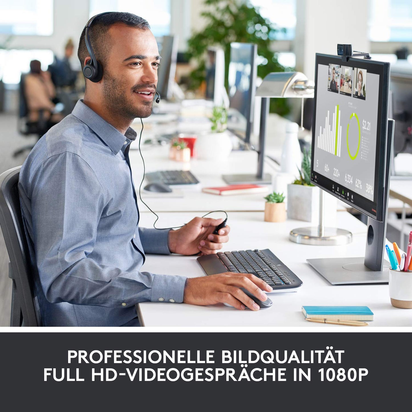 Logitech C920 HD PRO Webcam, Full-HD 1080p, 78° Sichtfeld, Autofokus, Klarer Stereo-Sound, Belichtungskorrektur, USB-Anschluss, Für Skype, FaceTime, Hangouts, etc., PC/Mac/ChromeOS/Android - Schwarz