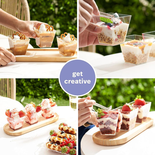 MATANA 48 Hartplastik Dessertschalen für Partys, Buffets (Quadratisch, 225ml) - Dessertgläser, Dessertbecher Eckig für Pudding, Nachtisch, Mousse, Tiramisu - Stabil & Mehrweg