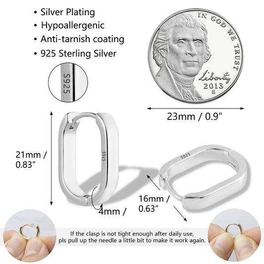 Silber 925 Creolen Ohrringe Kleine Damen, Hypoallergen Silberne Geometrische Ohrringe Kleine Ohrringe Eckig Silber 925 Creolen Leichte Kleine Creolen Quadratische Silber Huggie Ohrringe Mädchen