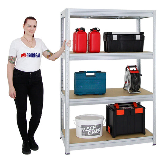 PROREGAL Schwerlastregal Dino – Verzinktes Steckregal 180x120x60 cm mit 600 kg Fachlast, robustes Lagerregal für Garage, Keller oder Werkstatt, verstellbare MDF-Böden, EU-zertifiziert