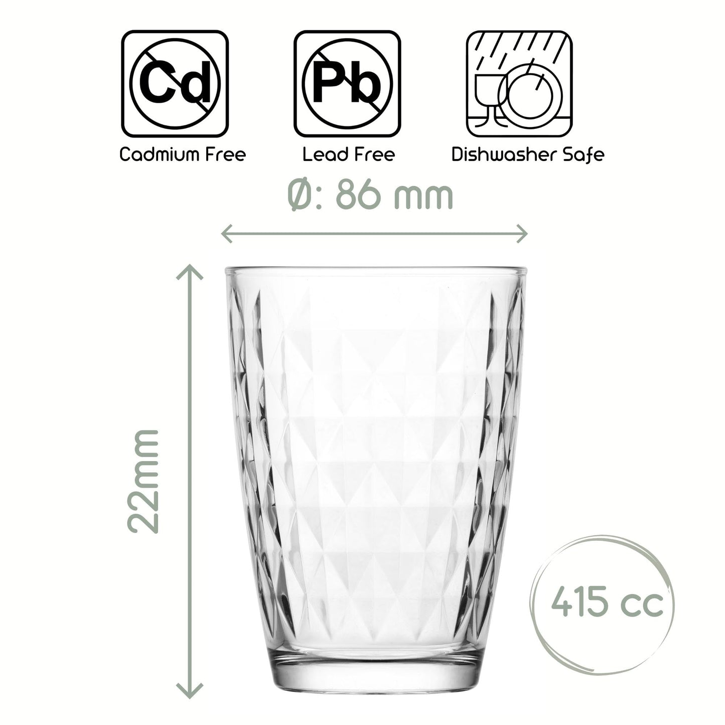 LAV Wassergläser Modern 6er Set, 415ml 100% BLEI FREI Trinkglas, wasserglas Spülmaschinenfest, Saftgläser, Water Glasses, Drinking Glasses, trinkgläser, Wasser Gläser