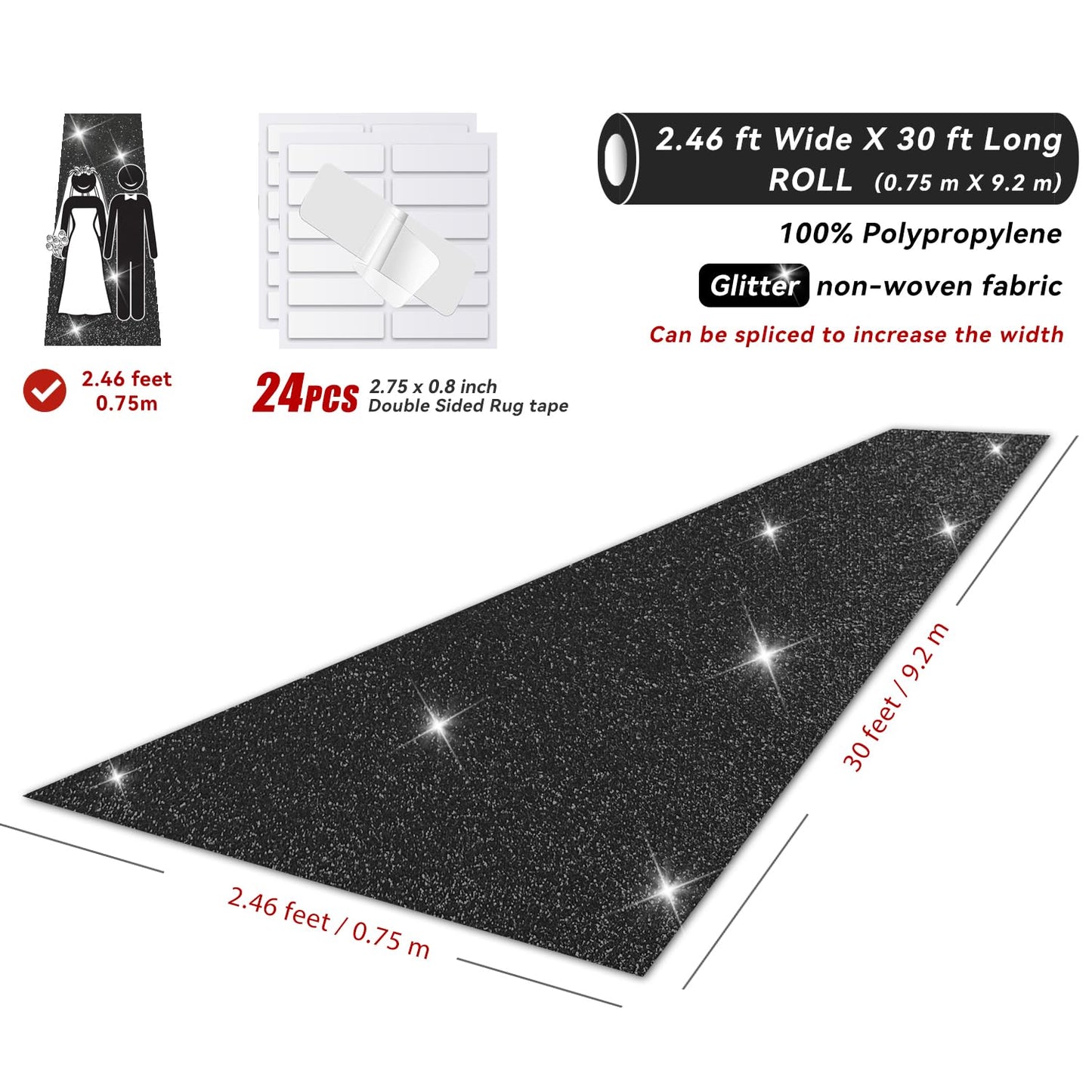 EZLucky Glitzer-Teppichläufer für Partys, 6.4x9.5 m Rolle, 200 g/m² Glitzer-Vliesstoff, Gangläufer für Hochzeitszeremonien, Film-Mottoparty-Dekorationen