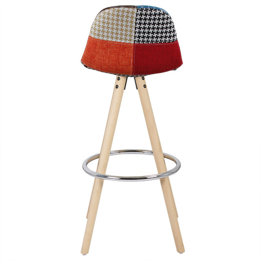 WOLTU Barhocker 2er Set Barstuhl aus Leinen Holzgestell mit Lehne + Fußstütze Design Stuhl Küchenstuhl optimal Komfort Patchwork Mehrfarbig BH45mf-2