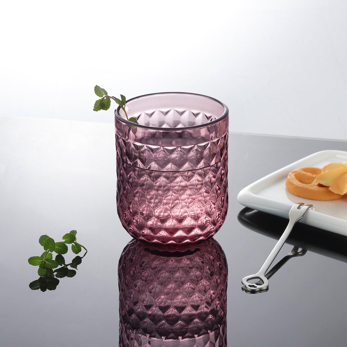 Joeyan 200ml klein Violett Trinkgläser Set von 6,Bunt Wassergläser Set mit Diamant Geprägtem Design,Vintage Gläser Set for Zuhause Restaurant Bar,Spülmaschinenfest