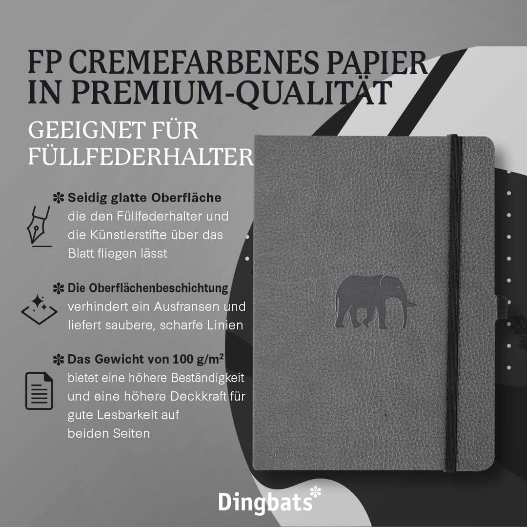 Dingbats* – A5-Notizbuch mit weichem Einband, liniert – dicke, perforierte Seiten – aus veganem Leder, mit Lesezeichen und Stifthalter (Grauer)