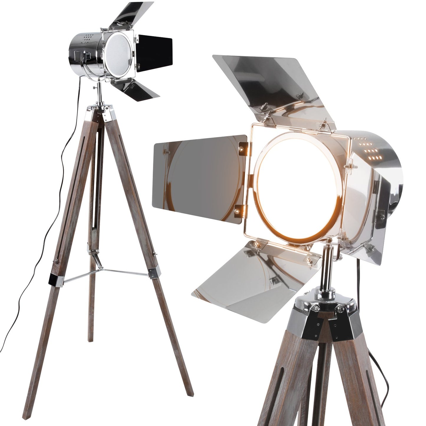 Jago® Stehlampe mit Stativ aus Holz - LED, E27, Höhenverstellbar max. 148 cm, Vintage, Farbwahl - Tripod Lampe, Dreifuss Stehleuchte, Standleuchte, Studiolampe (Antikes Holz)