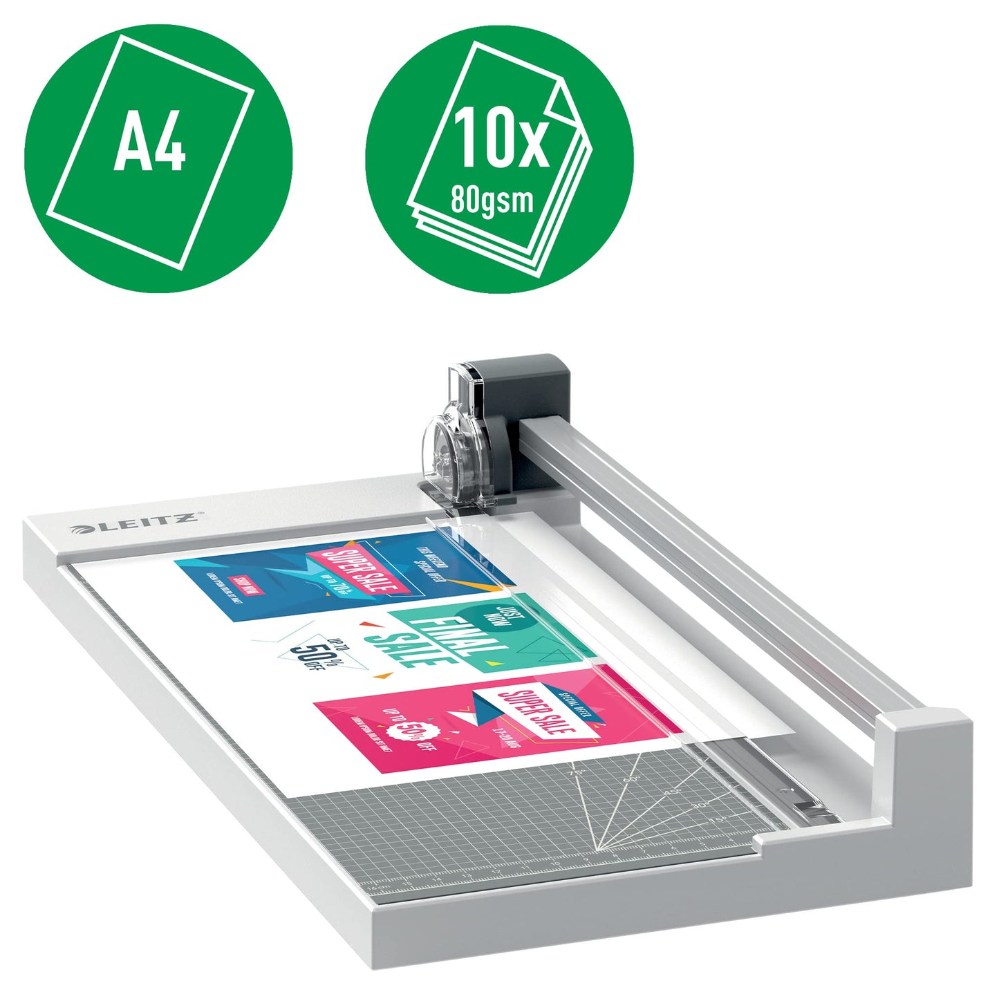 Leitz Precision Home Office Rollenschneider A4, schneidet bis zu 10 Blatt, Papierschneidemaschine mit 305 mm Schnittlänge, feste Klinge für geraden Schnitt & Ausrichthilfe, 90260000