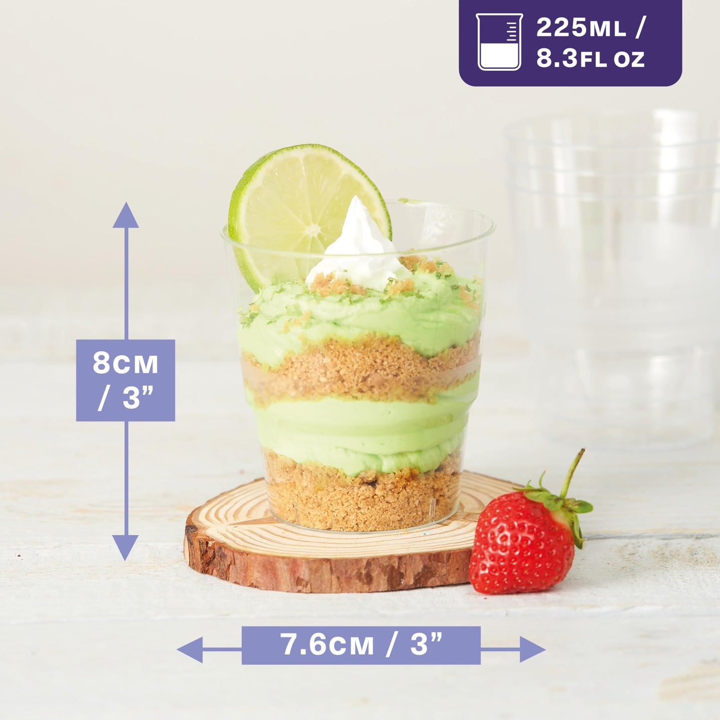 MATANA 72 Hartplastik Dessertschalen für Partys, Buffets (Rund, 225ml) - Plastikbecher, Dessertgläser, Dessertbecher für Nachtisch, Pudding, Mousse, Tiramisu - Stabil & Mehrweg