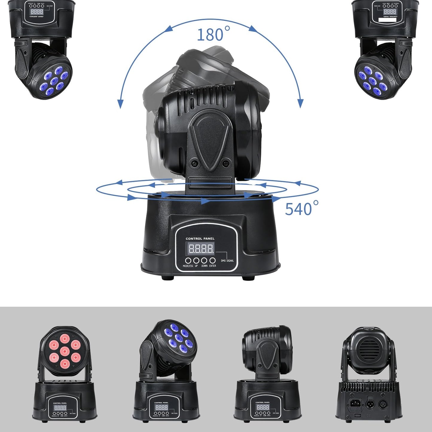 ZKYMZL LED Mini Moving Head, bewegliche Köpfe Bühnenlichter, 7 x 12 W, 9/14 Kanäle, DJ-Lichter, DMX512 Tanzlichter, RGBW Light Effects für Party Hochzeit Club Bar Show...