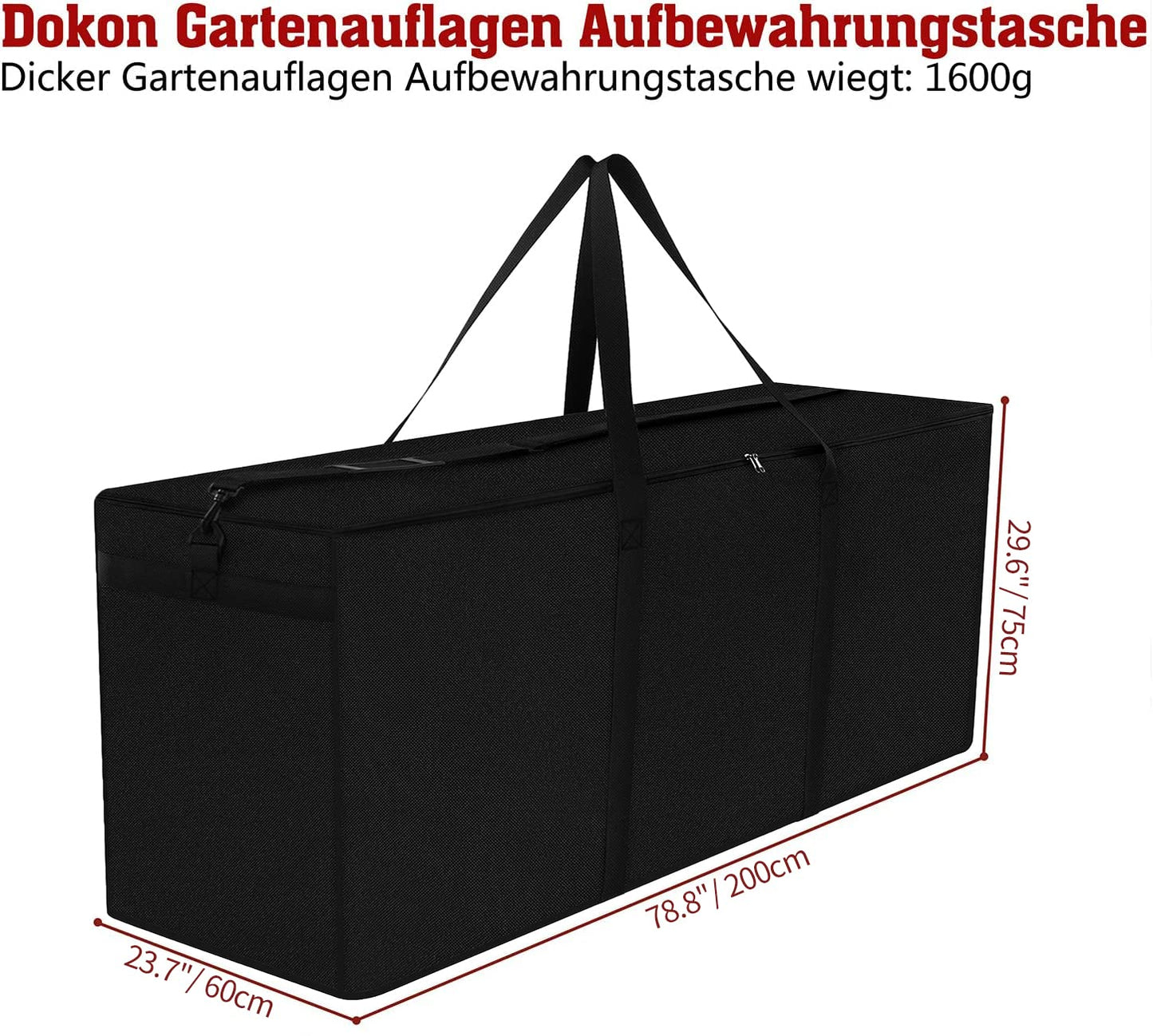 Dokon Auflagentasche, Gartenauflagen, Polsterauflagen Schutzhülle, Wasserdicht, UV-Beständiges, Schwerlast Reißfest 600D Oxford Gewebe Aufbewahrungstasche für Weihnachtsbaume (200x60x75cm) - Schwarz