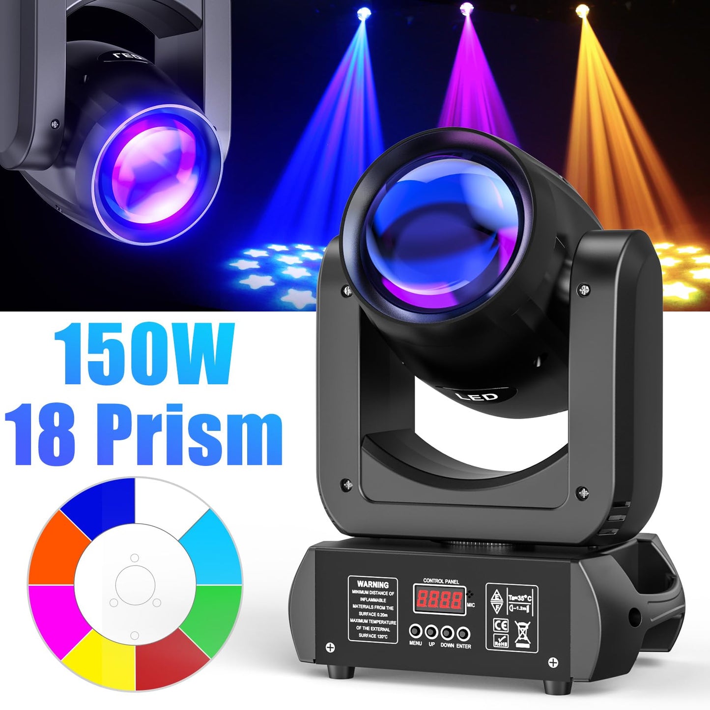 150W Moving Head LED DMX Bühnenlicht 8 GOBO Rotierender RGBW Spot Beam DJ Licht Ton aktiviert Scheinwerfer für Weihnachten Disco Konzert Party Hochzeiten