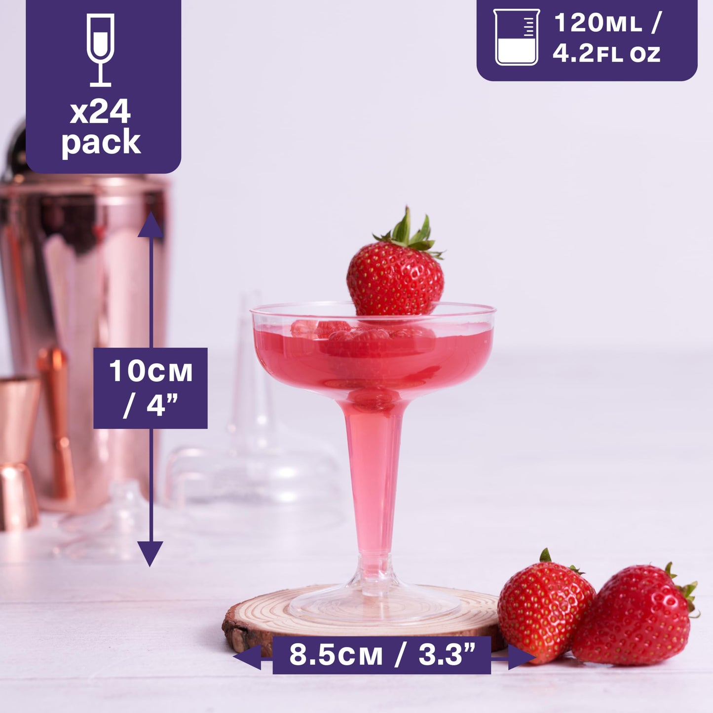 MATANA 24 Premium Coupégläser aus Kunststoff (120ml) – Mehrweg Cocktailgläser, Sektschalen, Sektgläser Plastik, Weingläser, Margarita Gläser für Hochzeiten, Geburtstage, Partys