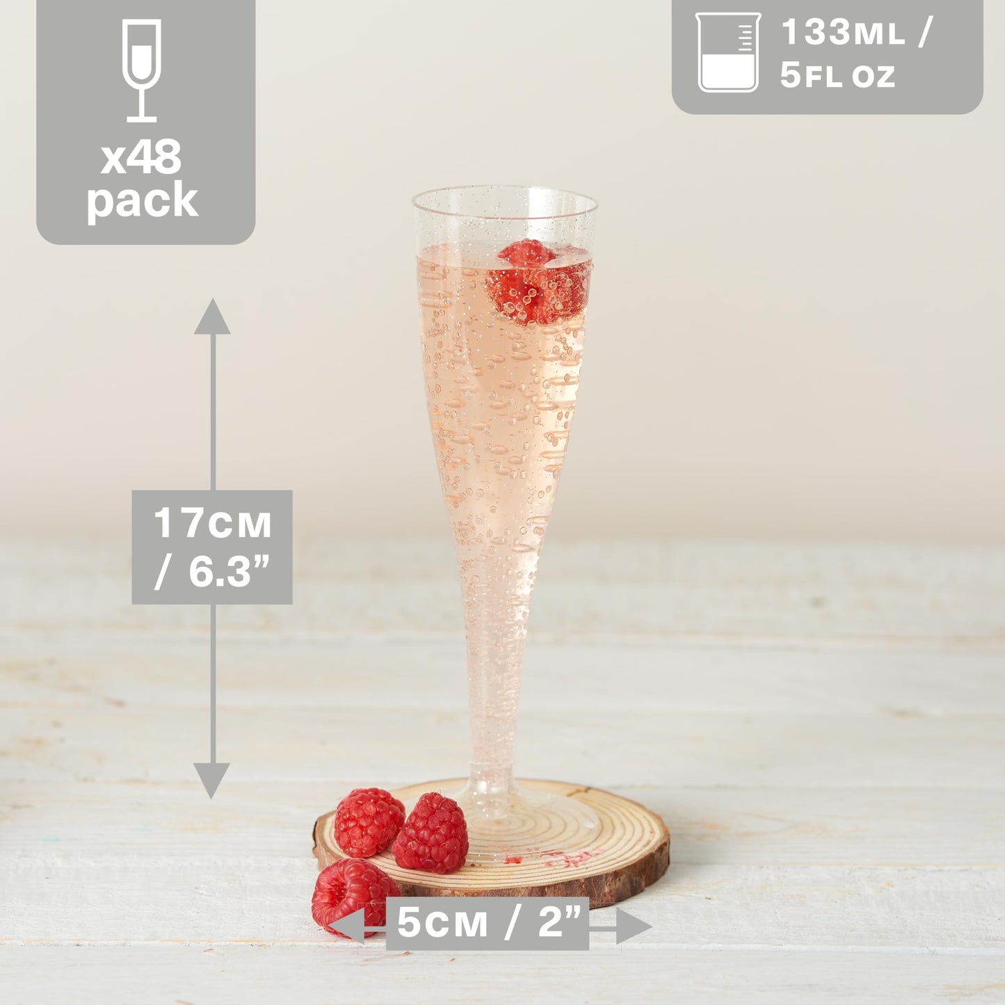 MATANA 48 Premium Sektgläser Plastik mit Silberglitter, 133ml - Sektgläser Kunststoff, Sektflöten, Champagner Gläser, Cocktailgläser, Weingläser für Hochzeiten, Partys - Stabil & Mehrweg