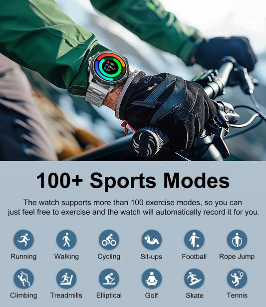 LIGE Smartwatch Herren,1.43" AMOLED/400 mAh Sportuhr Herren mit Appel Bluetooth Schlafüberwachung Herzfrequenz 100+Sportmodus, wasserdichte Smart Watch für Android iOS