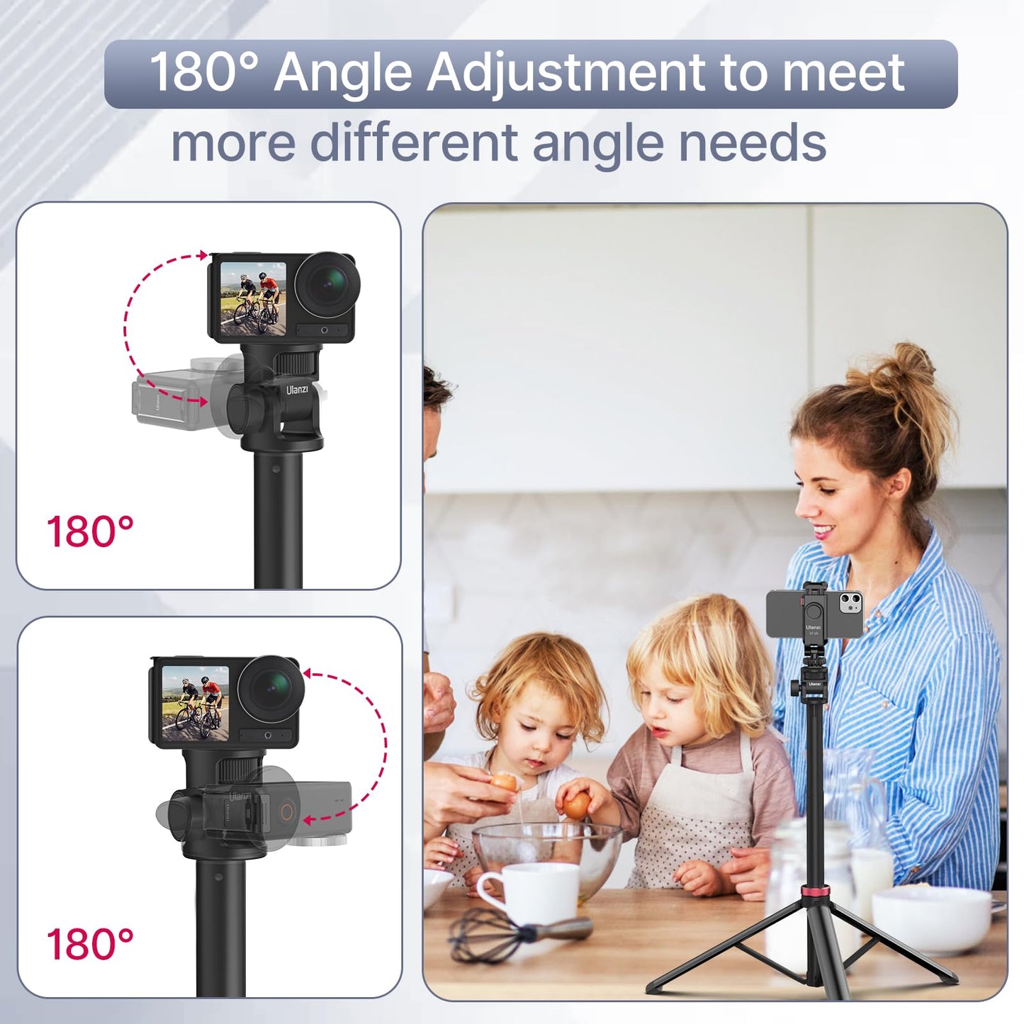 200cm Handy Stativ, ULANZI MT-79 Tragbares Kamera Stativ mit 1/4" Schraube, 180° Winkelverstellung Aluminium ausziehbar Handy Stativ Ständer, Kompatibel mit Videoleuchte, Handy, Kameras, Action Cam