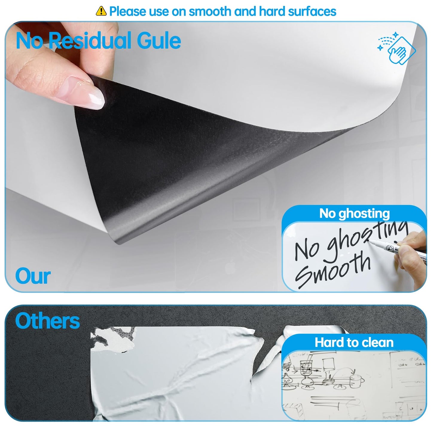 CUHIOY Whiteboard Folie Magnetisch Selbstklebend A3 für Jede Glatte Oberfläche, Mit Neuer Schmutzabweisender Technologie, Einkaufsliste Kühlschrank, Notiztafel Büro, Inkl 3 Whiteboard-Stiften