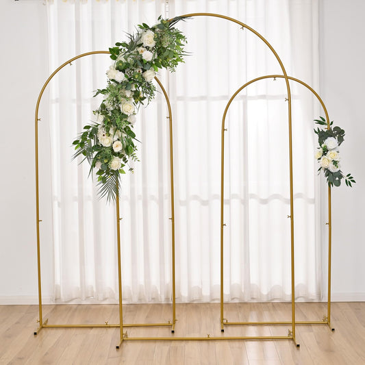 Ballon Bogen Hochzeit Bogen Hintergrund Stand (7.2FT, 6.6FT,5.9FT), Metall Bogen Hintergrund Stand für Hochzeitszeremonie, Braut Baby Duschen Geburtstagsparty Bogen Rahmen Gold