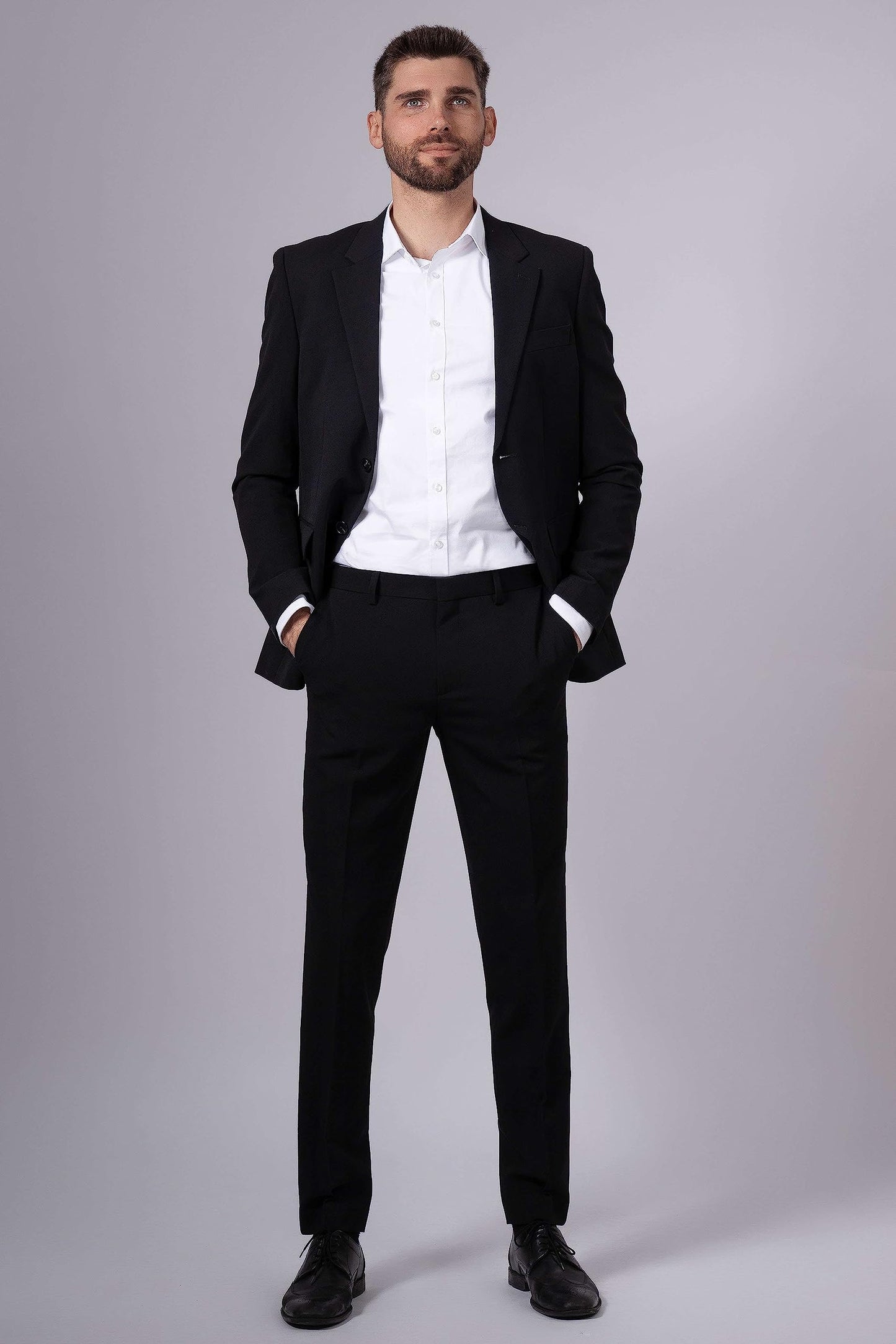 Hirschthal Herren 2-TLG. Business Anzug Regular Fit - Anzughose & Sakko - mit Kleidersack - Schwarz 48