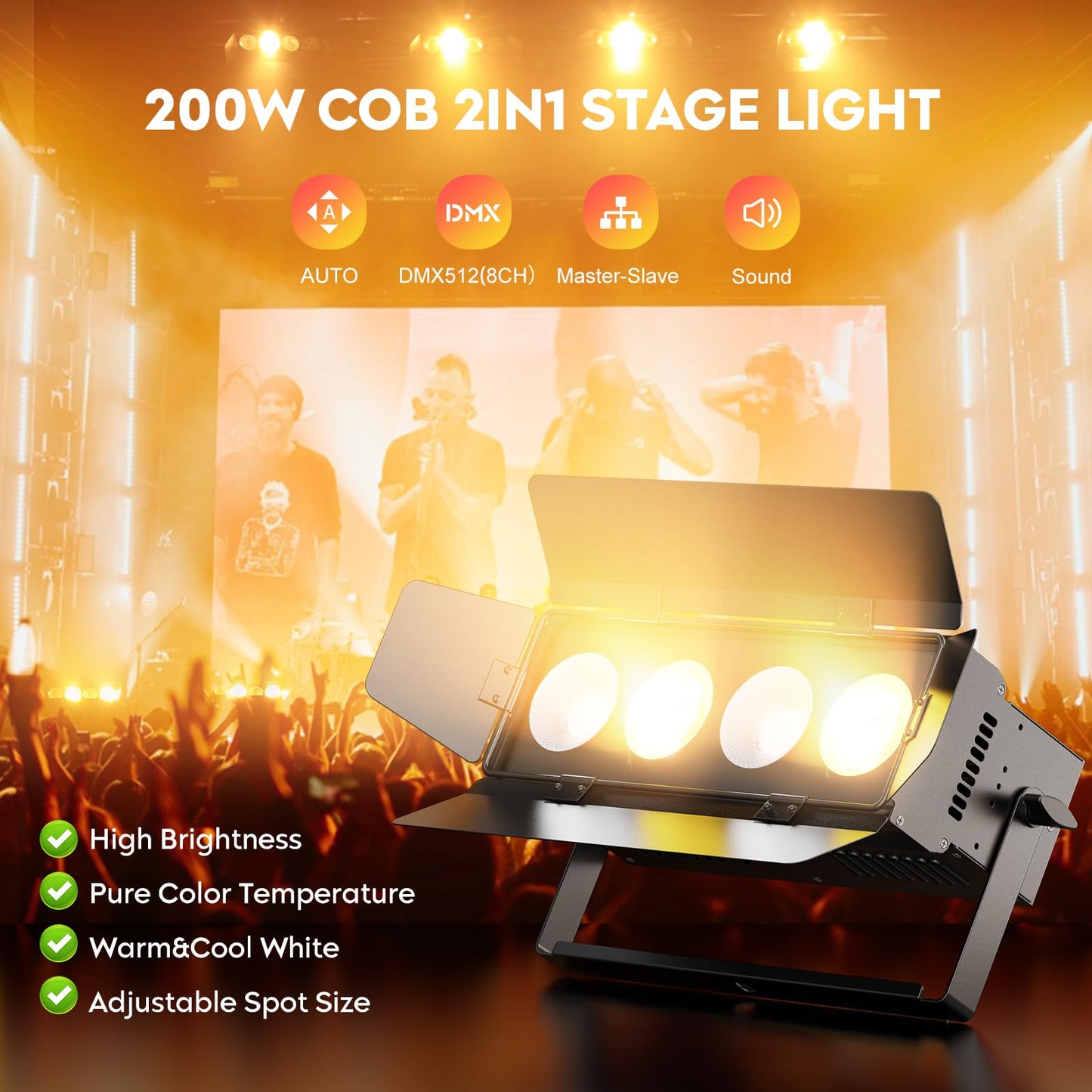 200W COB Par Licht 2 in 1 Kalt/Warmweiß Lichteffekte LED Par Strahler 3200K/6500K Bühnenlicht mit Verdunkelungspanel dmx512 Spotlight für Bühne Kirche Club Party Lichttechnik Hochzeit Beleuchtung