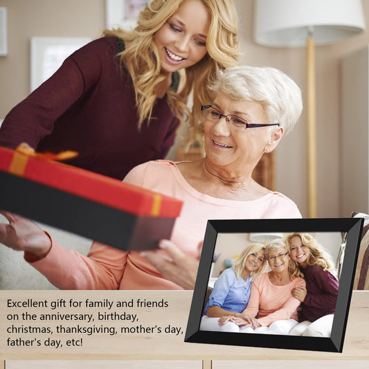 Digitaler Bilderrahmen WiFi 10,1 Zoll 1280x800 IPS LCD Touchscreen, Eingebauter 32GB Speicher Auto-Rotat, Teilen Sie Momente sofort über Frameo App von überall, Schwarz