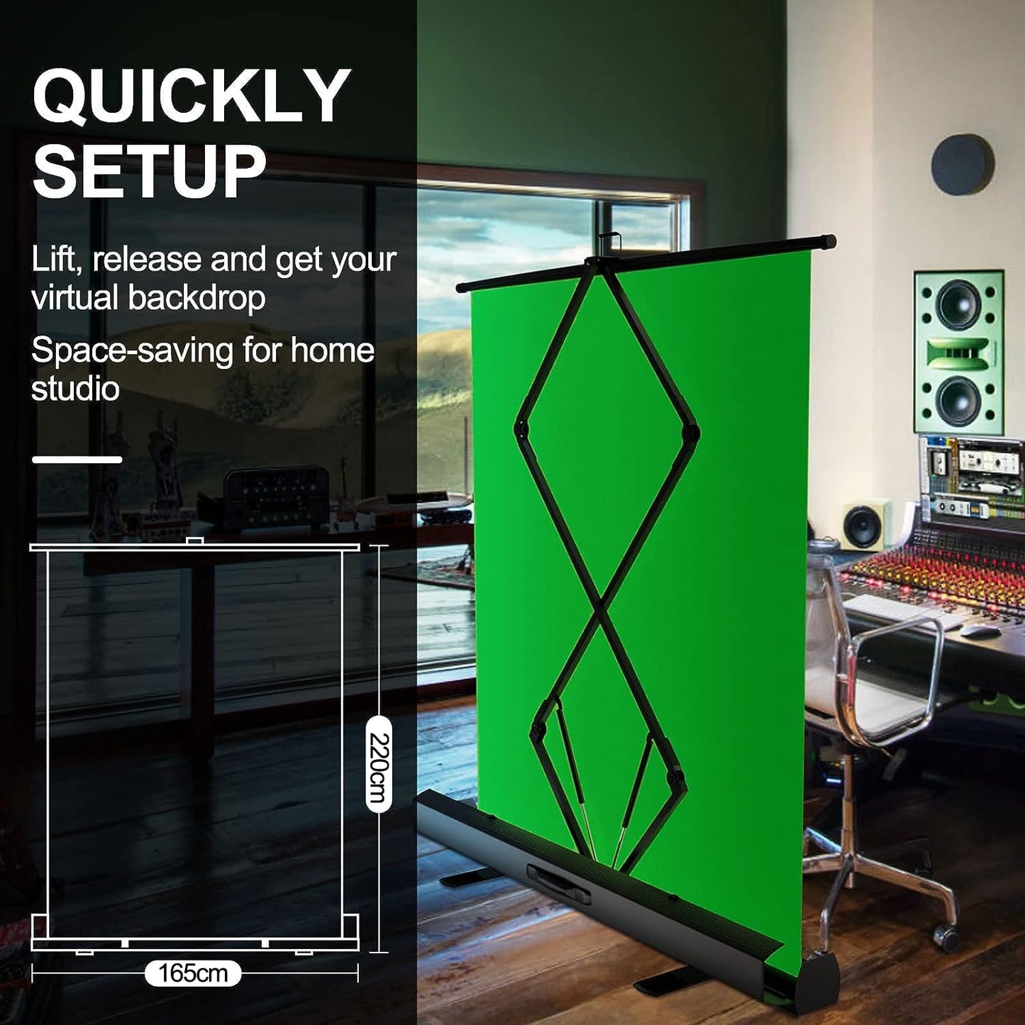 EMART Green Screen 165x220cm, Roll-up Panel Greenscreen Fotohintergrund, Grüner Foto Hintergrund mit Ständer für Fotostudio, Streaming, Videokonferenzen, TikTok, Zoom