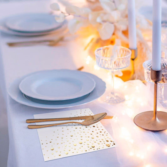 Stilvolle 16,5 x 16,5 cm goldene Servietten, 100 Stück weiße und goldene Lunch-Servietten, verleihen Sie Ihrer Veranstaltung Glanz mit Partyservietten, 3-lagige goldene Papierservietten,