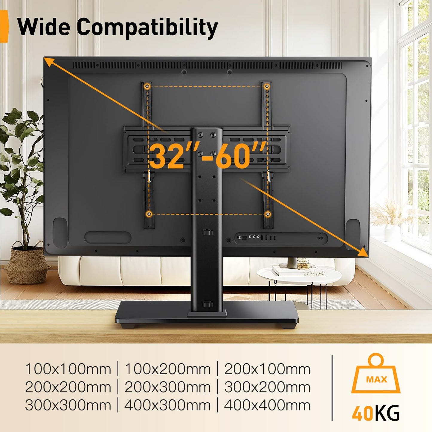 Perlegear TV Ständer TV Standfuss Universal für 26-55 Zoll OLED LCD Flach & Curved Fernseher bis zu 40kg, Max.VESA 400x400mm, Höhenverstellbar & Stabile Base