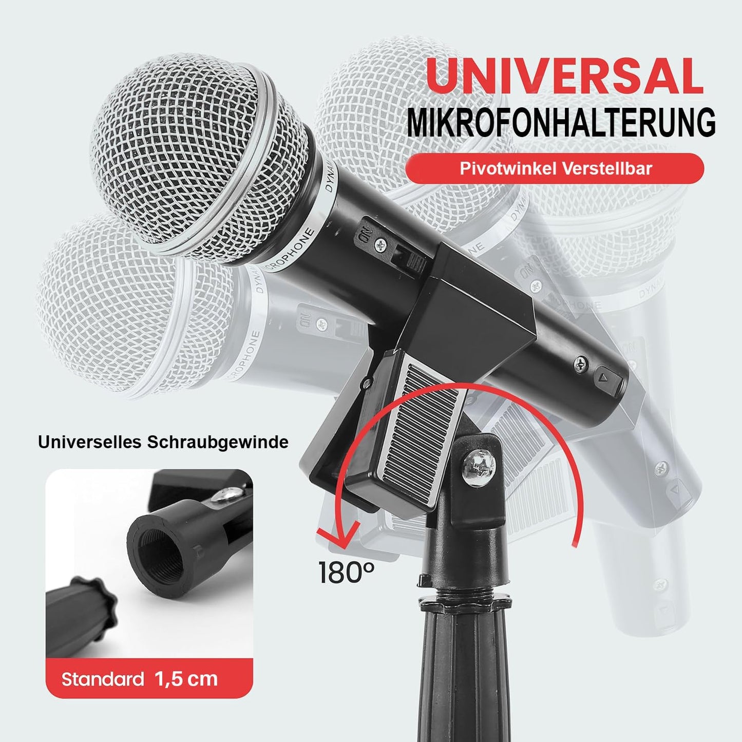 Pyle Mikrofonständer - microphone stand, mic stand, Universelles Mikrofonstativ mit kompakter Basis, Höhenverstellbar von 85 bis 152 cm, mit robustem Standfuß für Studio und Bühne, Standmikrofon, Pair