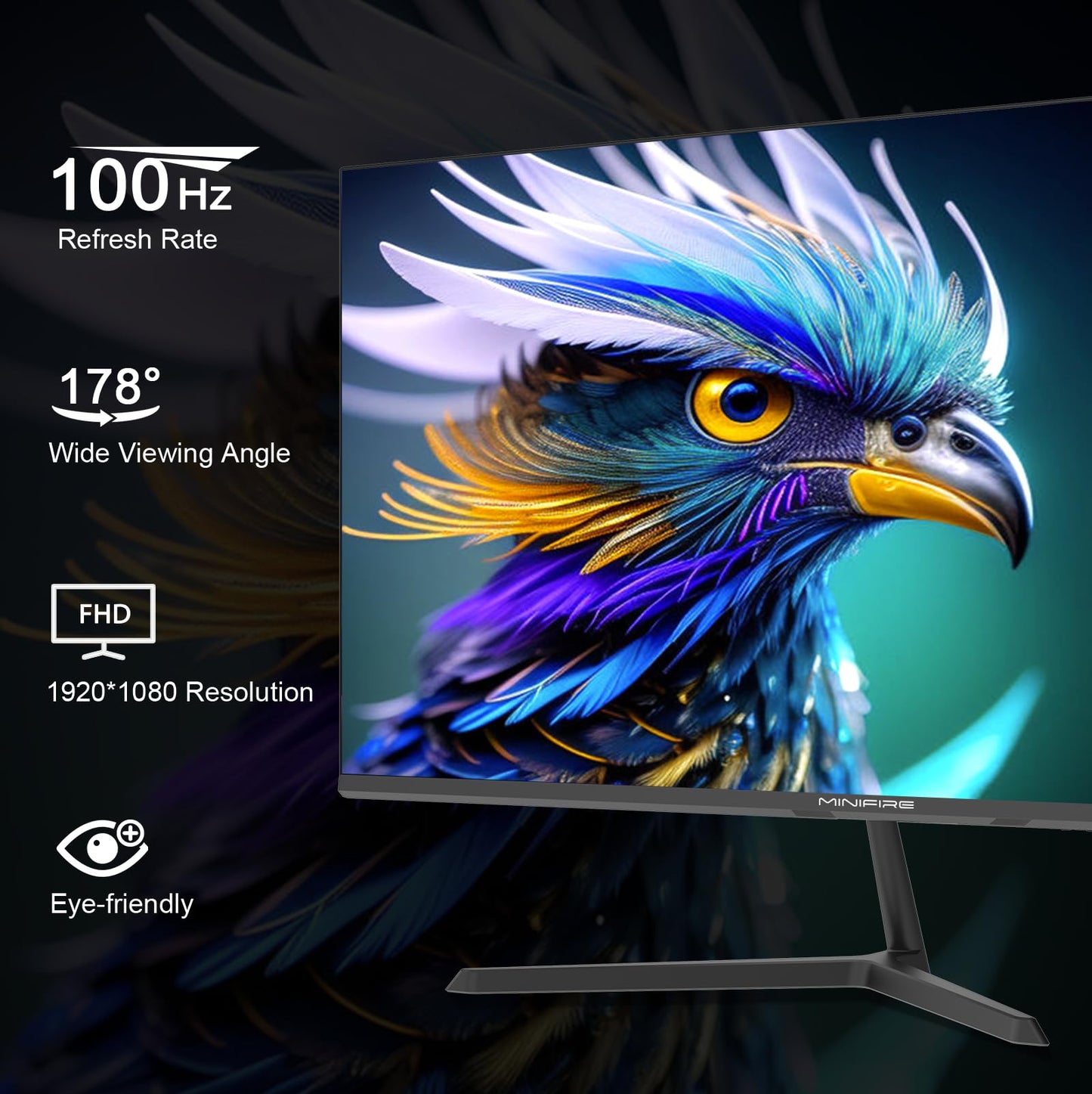 Minifire 27 Zoll Monitor, 100 Hz, Anti-Flicker, Full HD, 1080p Monitor PC Bildschirm mit HDMI Ports (MF27X3AL)