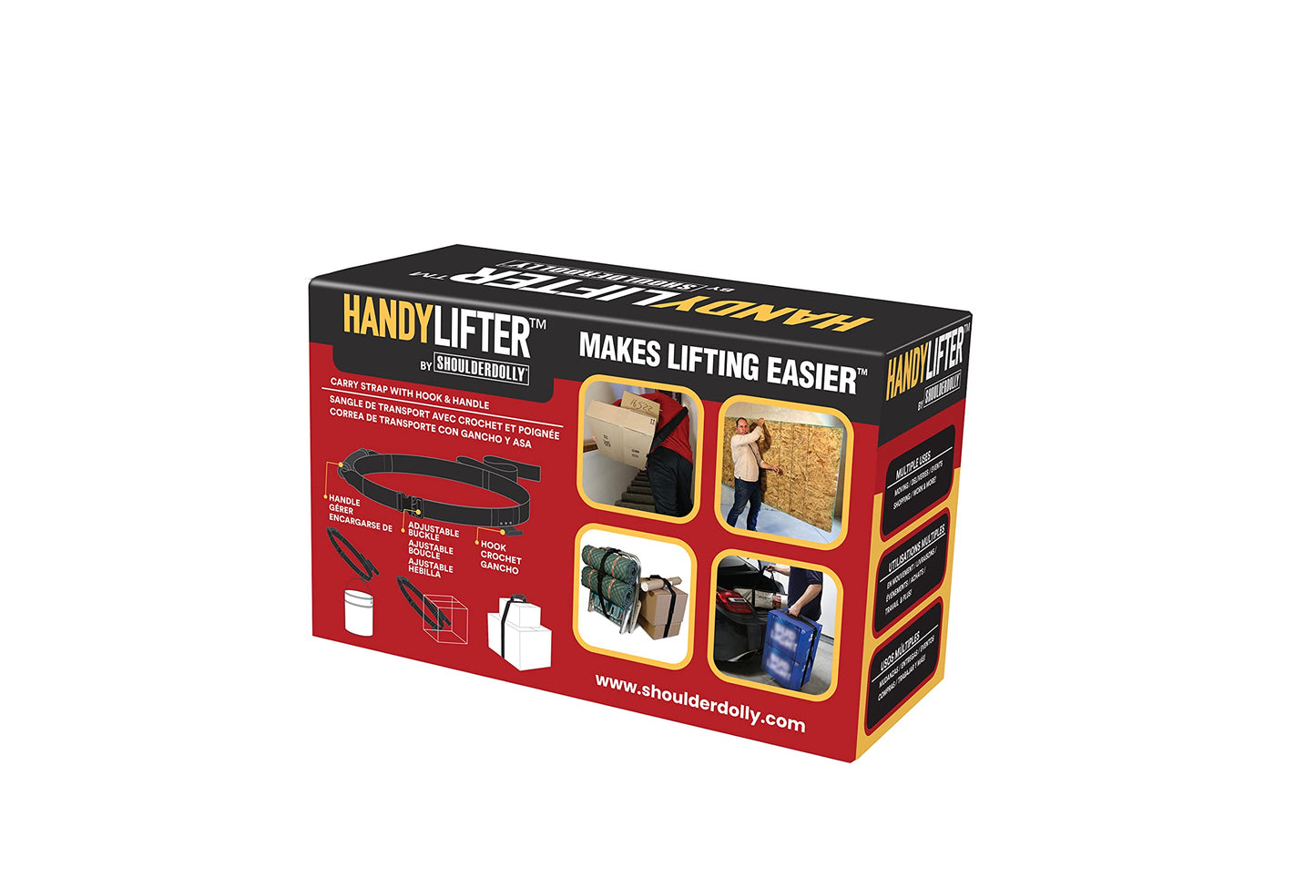 Shoulder Dolly M3070 HandyLifter Tragegurt mit Haken und Griff für einfaches Anheben, Heben, Tragen und Sichern von Paketen, Geräten, schweren, effizient und einfacher, schwarz