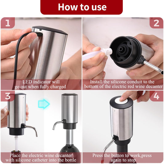 ZOYIDOUX Elektrischer weinbelüfter Set 4-in-1 Weinset mit Wiederaufladbarem Weinöffner, Wiederaufladbarem Weinbelüfter, Folienschneider und Vakuum Weinstopfen, Geschenkset für Weinliebhaber(Edelstahl)