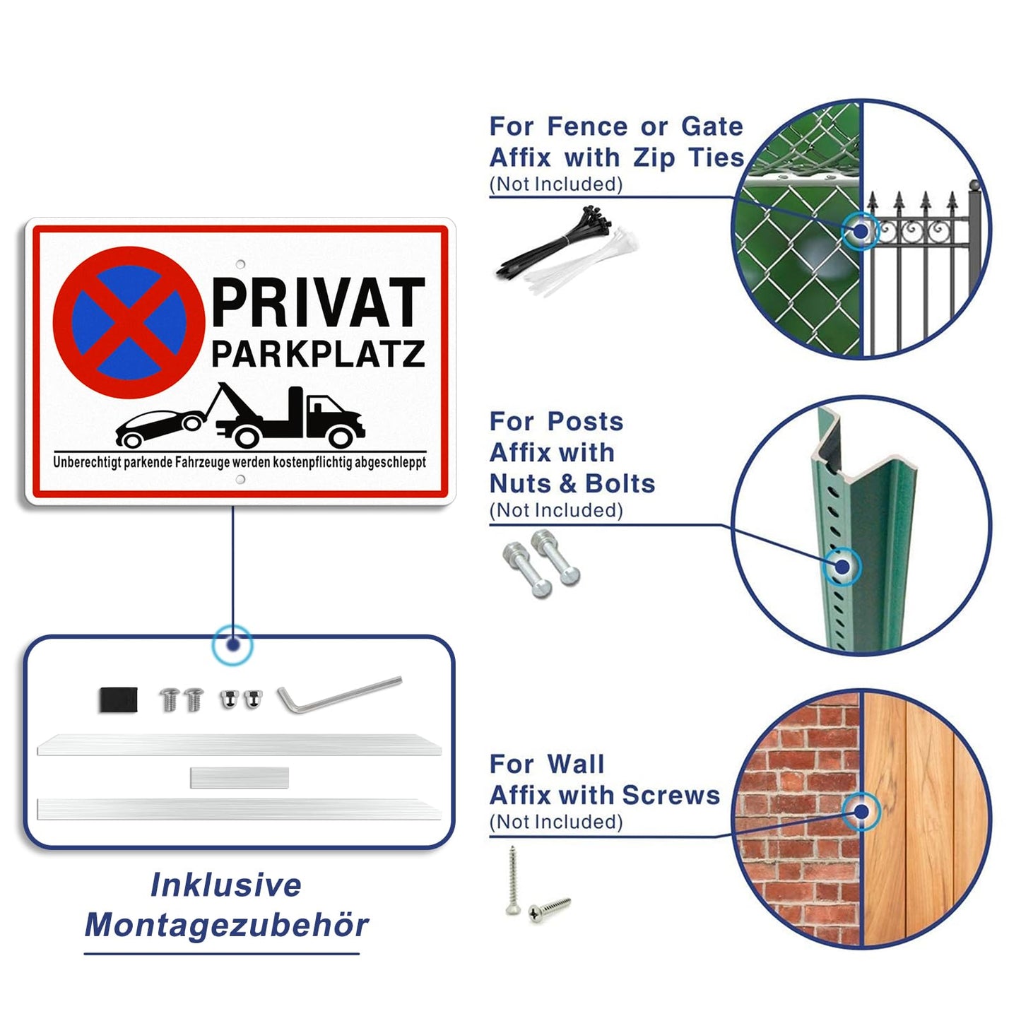 SINMAO Privatparkplatz Schild mit Pfosten Alu 300x200 mm mit Löchern für Zaun, Schild Privatparkplatz zum Aufstellen
