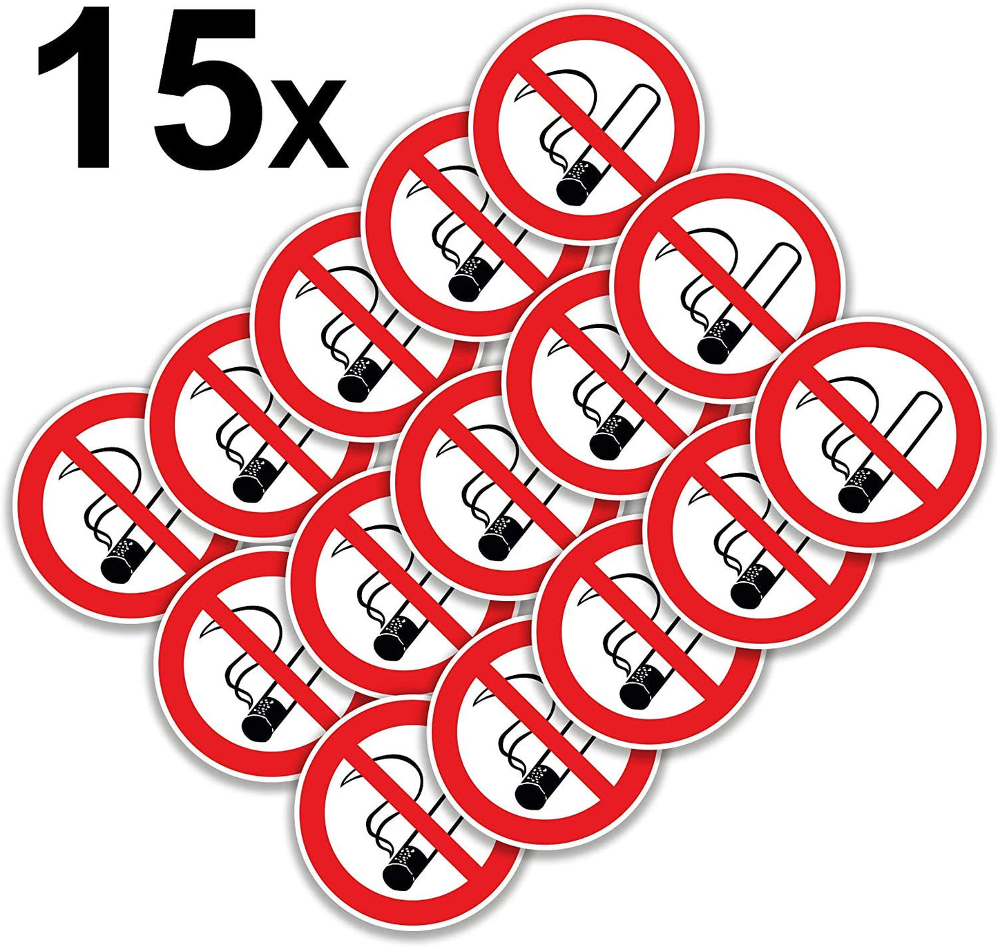 15 Stück Rauchen verboten Aufkleber Ø 7cm Sticker mit UV Schutz Warnzeichen für Außen-und Innenbereich Rauchverbot Schild