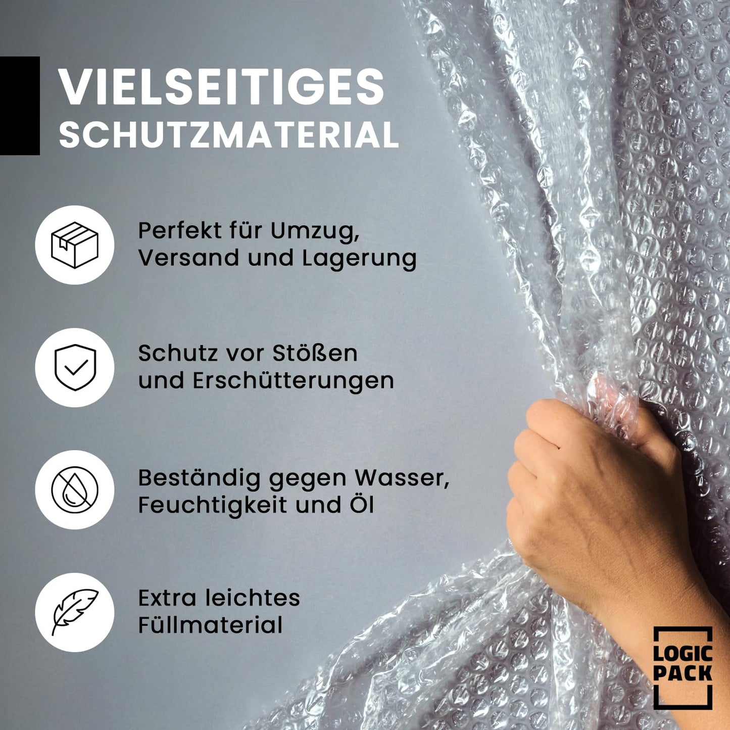 LOGIC PACK Premium Luftpolsterfolie Rolle 100m x 100cm Breit - Noppenfolie Ideal für Versand, Verpackung und Umzug | 2-schichtig 50my Starke Folie Bubble Wrap Verpackungsmaterial Füllmaterial