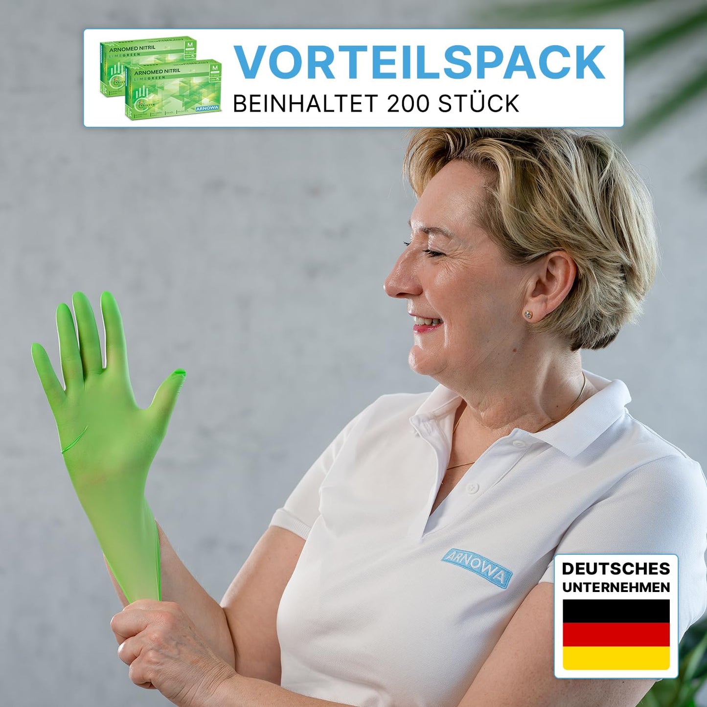 200x ARNOMED Einweghandschuhe Grün (2x100 Stück), Einmalhandschuhe M, Nitril Handschuhe Einweg, Nitrilhandschuhe puderfrei
