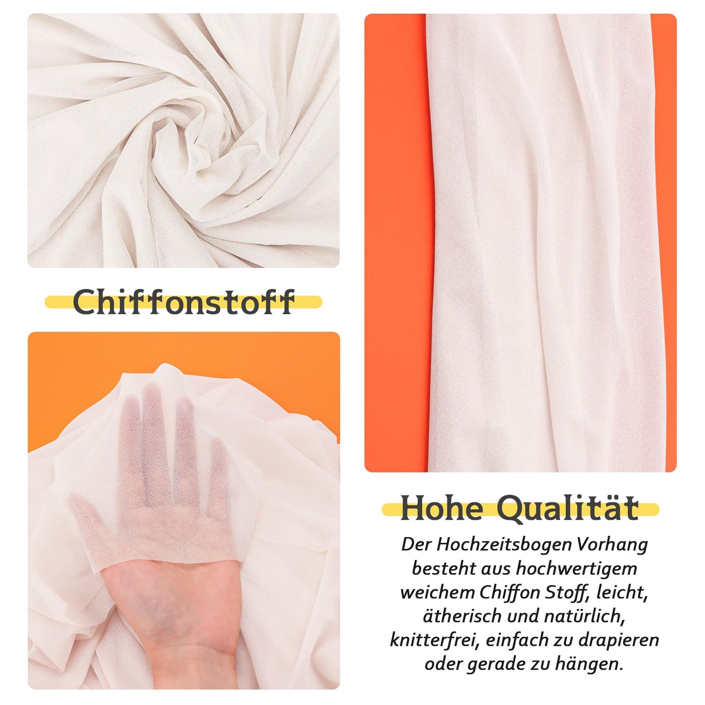 Ghope Hochzeitsbogen Vorhang Querbehang Transparente Tüll Hochzeits Hintergrund Vorhang Kulissenvorhänge Hochzeitsbogen Gardinen Dekoration für Fotografie Party Hochzeit Torbogen Zeremonie