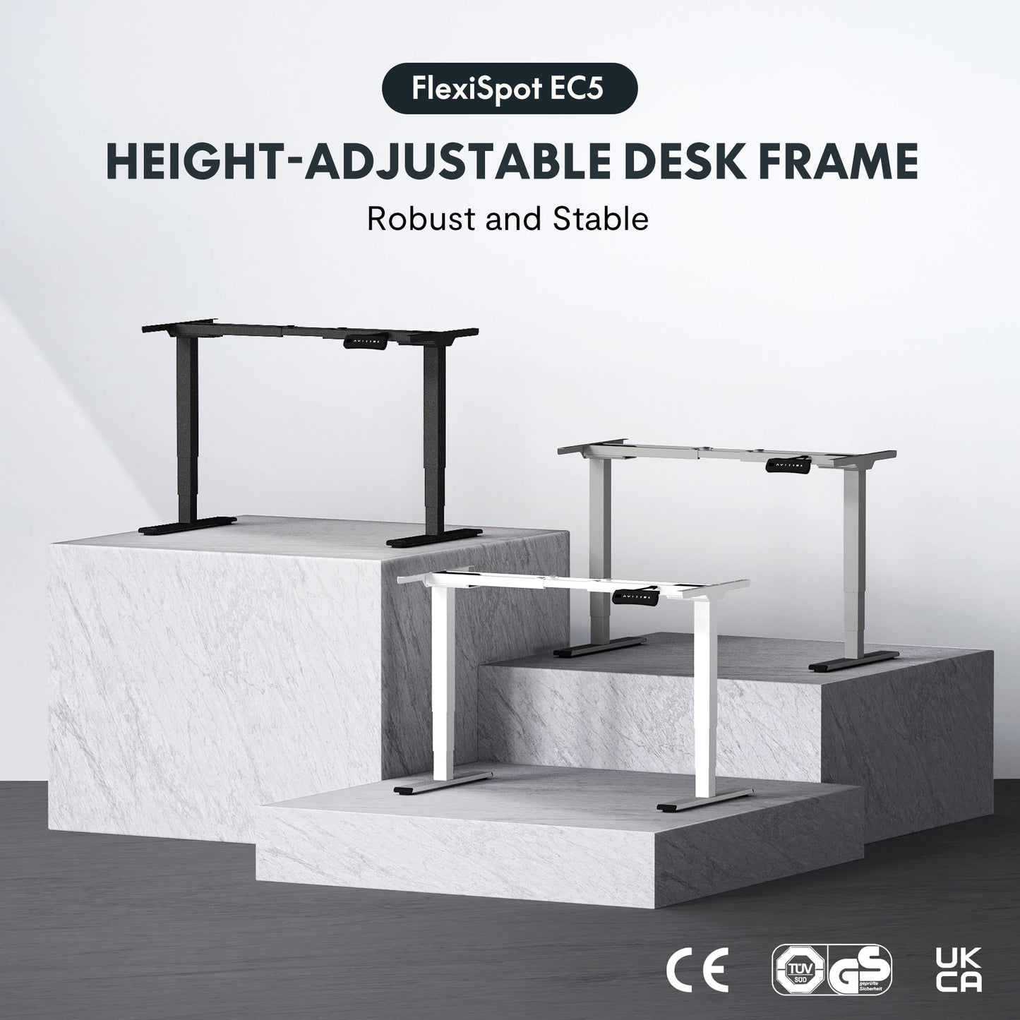FLEXISPOT EC5W PRO Höhenverstellbarer Schreibtisch Elektrisch Tischgestell mit 2 starken Motoren, Super Belastung 160KG 3-Fach-Teleskop Memory-Steuerung und Softstart/-Stop (weiß)