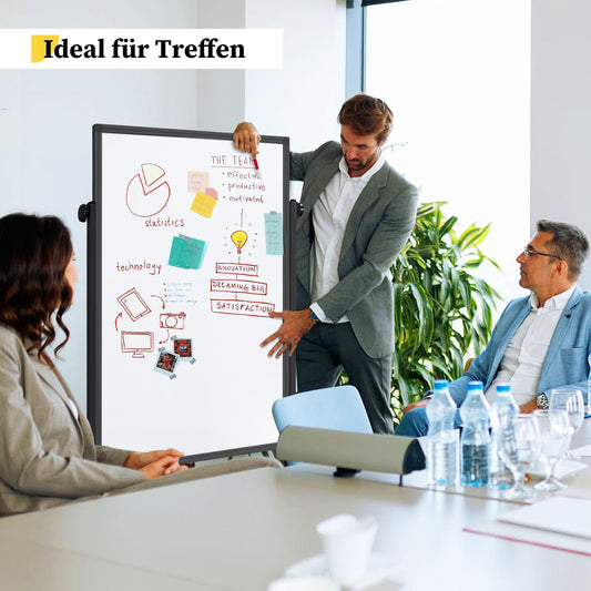maxtek Höhenverstellbar Mobiles Whiteboard 120 x 80 cm, Doppelseitiges Magnetisches Whiteboard mit Ständer, Trocken Abwischbares Whiteboard für Büro, Klassenzimmer und Zuhause