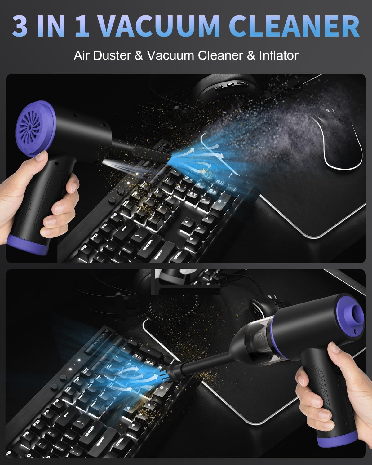 CLEVAST Elektrische Staubgebläse Druckluftspray für PC Reinigungsset, 3-Gang 110000 U/min Luftdruckspray Compressed Air Duster mit 7800mAh Akku, Tastatur Reinigung für PC, Elektronik, Sofa, Auto