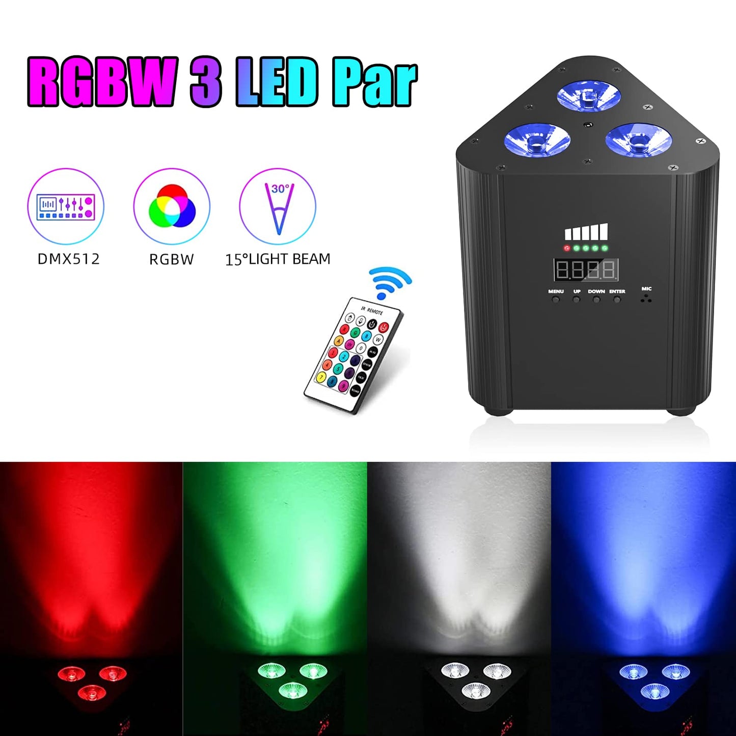 ZonQoonz RGBW 3 LED par Akku, 4400mA Wiederaufladbarem led par strahler Uplight Unterstützt Fernbedienung/DMX Steuerung Disco Bühnenlicht für DJ Party Hochzeits Weihnachten