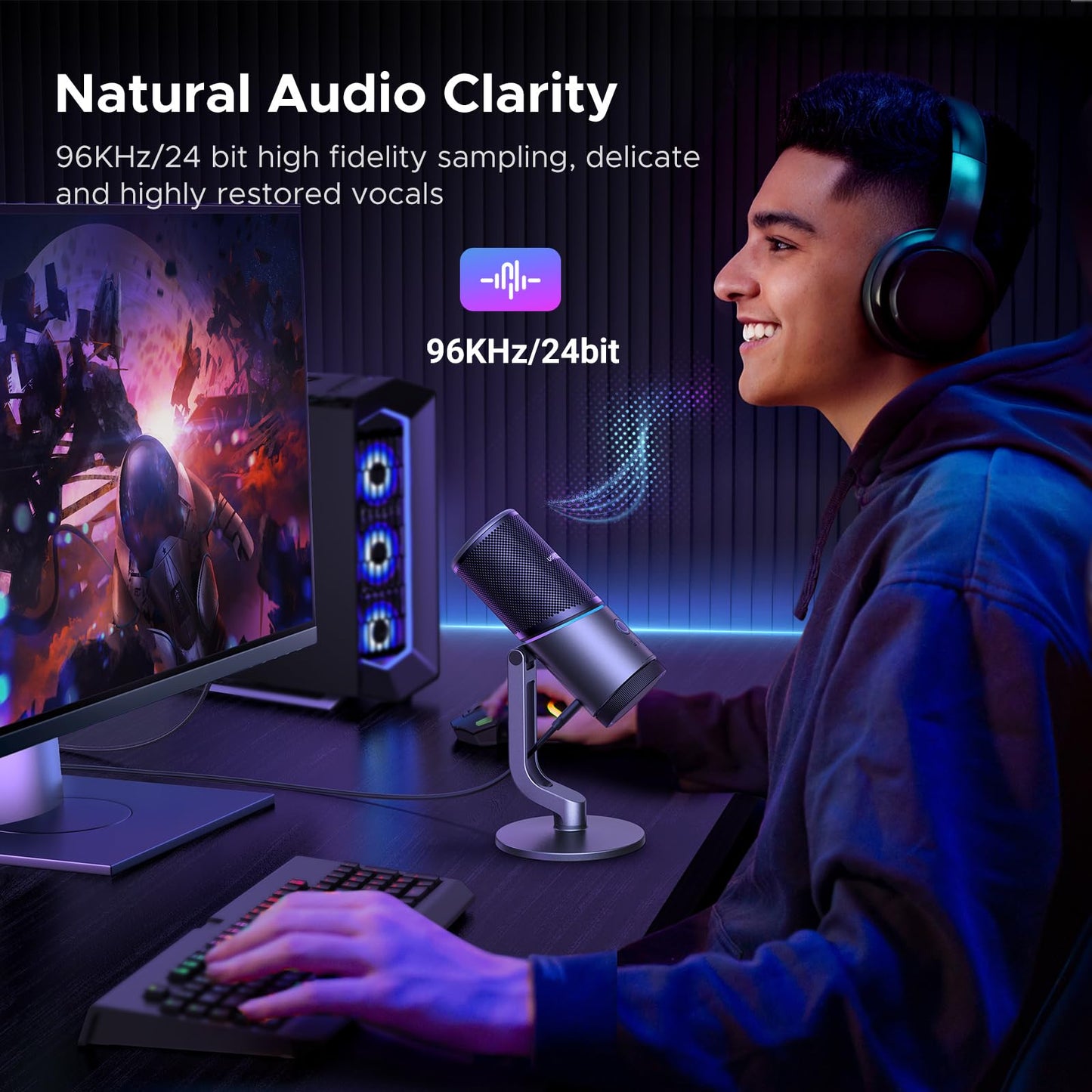 UGREEN Mikrofon Gaming für PC USB Microphone mit RGB Licht 24bit/96kHz Stummschalttaste Gaming Mic für PS5 /PS4 Kondensatormikrofon für Streaming, Gaming, Podcasting, Aufnahme, Laptop