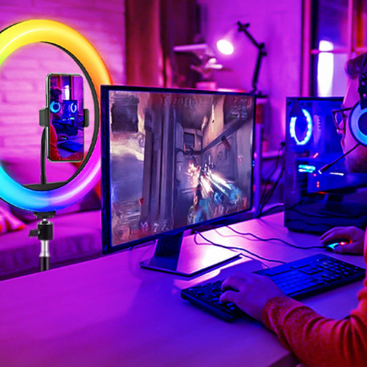 11.5 Zoll Ringlicht mit Stativ Handy, Tisch LED Ring Light Kamera Handystativhalter mit Ringleuchte für YouTube, Selfie, Makeup, Fotografie, 40 RGB-Modi 13 Helligkeit