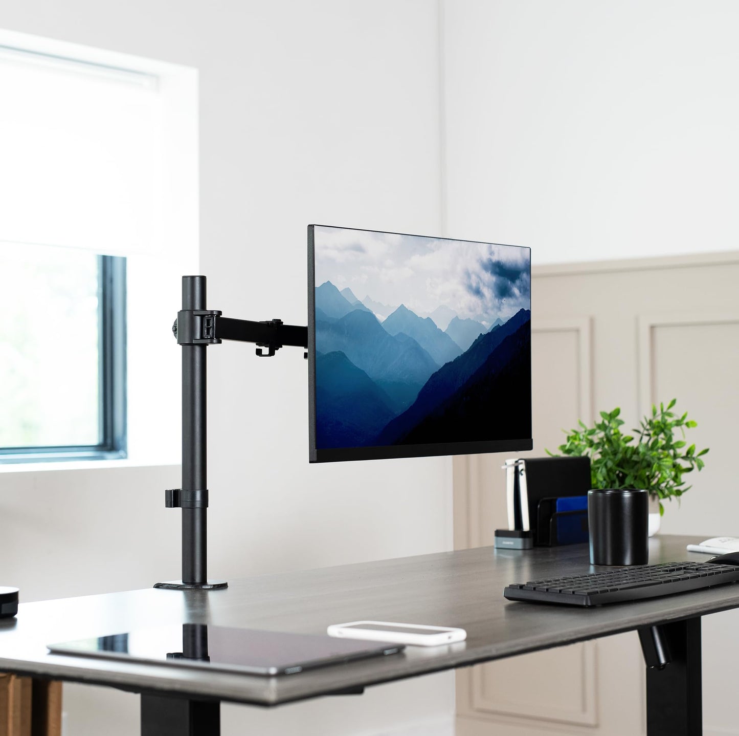VIVO Single Monitor Arm Desk Mount, Holds Screens up to 32 inch Regular and 38 inch Ultrawide, Fully Adjustable Stand with C-Clamp and Grommet Base, VESA 75x75mm or 100x100mm, Black, STAND-V001…