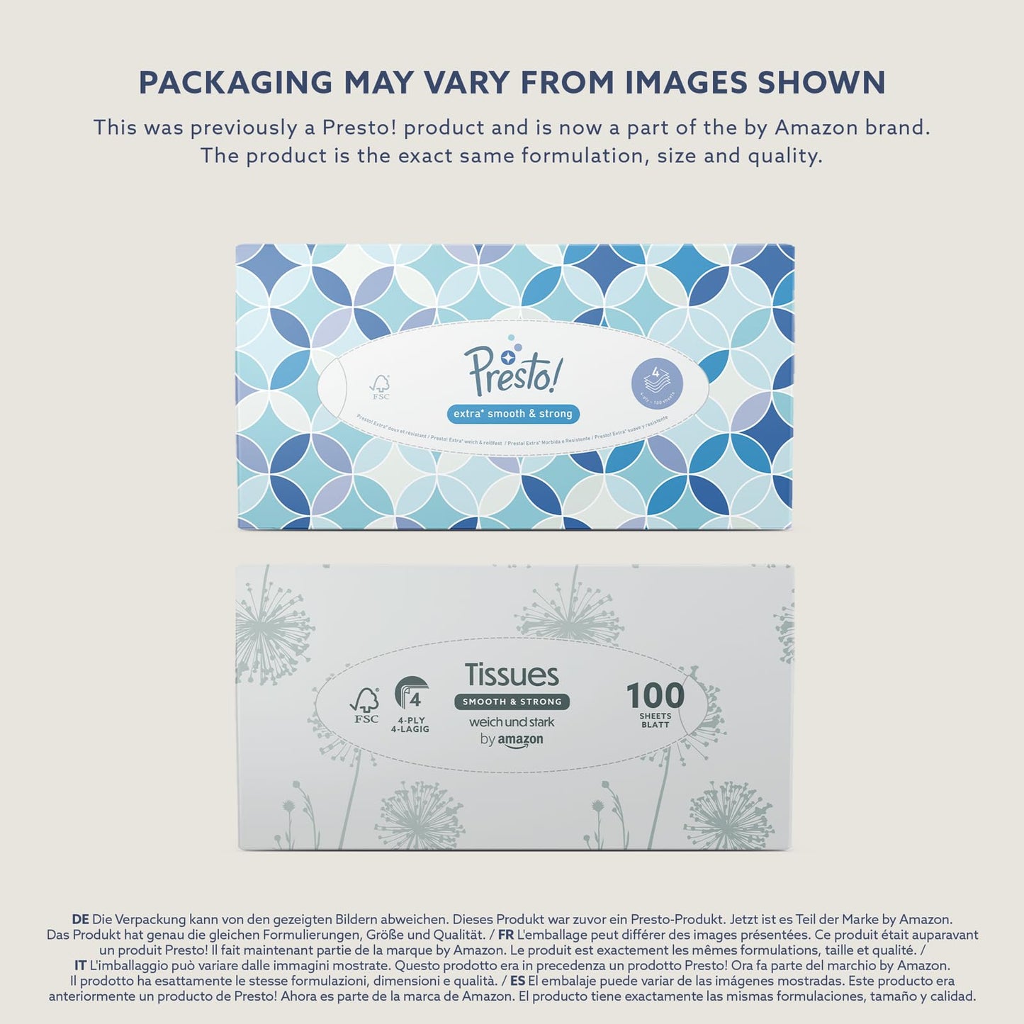 by Amazon 4-lagige Papiertaschentücher-Boxen, 1200 Stück, 12 Packungen mit 100