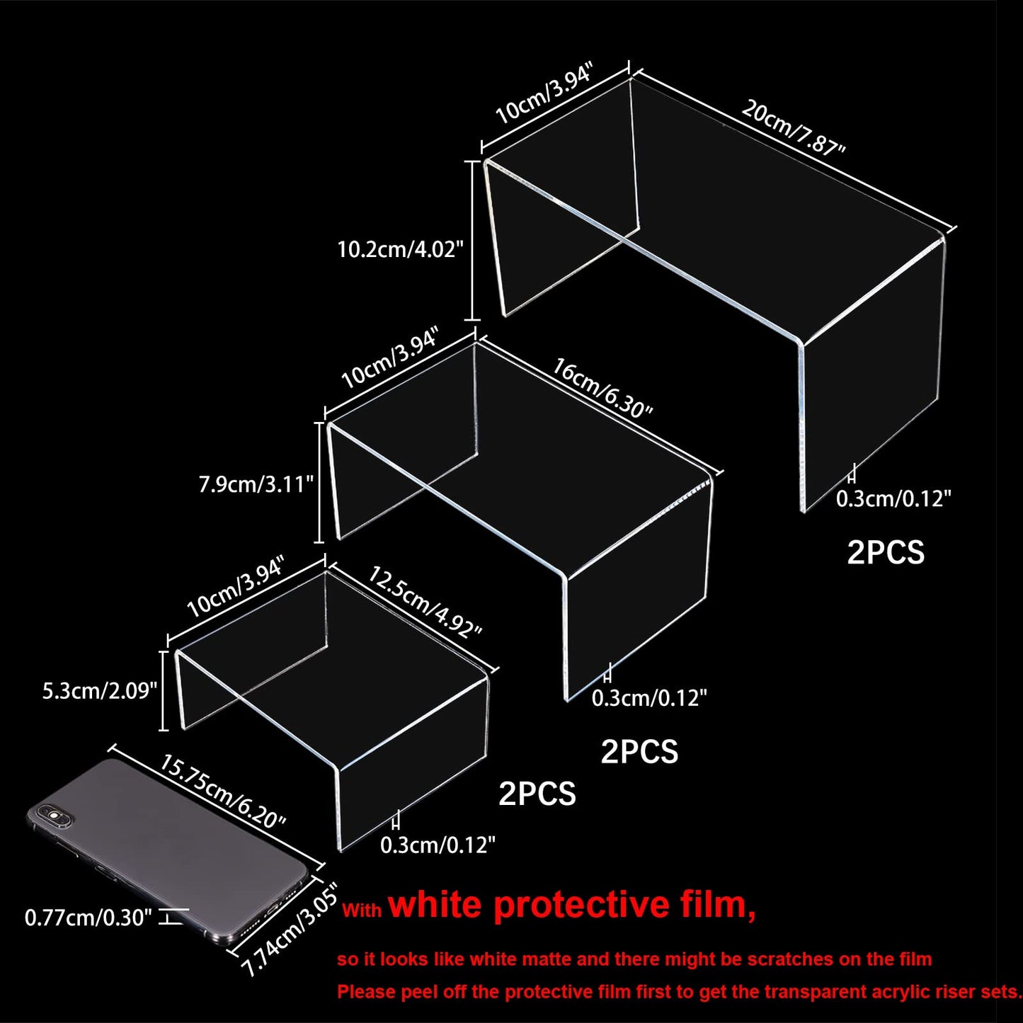 PandaHall 6 Stück Acryl Display Riser Stand U-Förmiger Schmuck Display Halter Klare Acryl Display Ständer Halter 3 Schritte Clear Riser Regal Vitrine Für Schmuck Display Store Fixture Tischdekoration