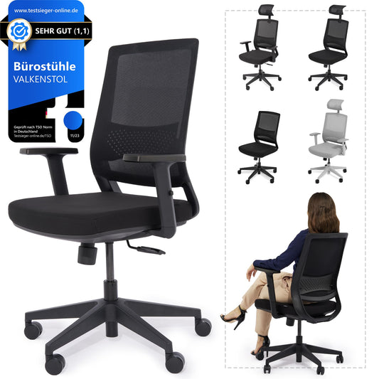 VALKENSTOL M2 Bürostuhl Ergonomisch mit individuell konfigurierbarer Armlehne und Kopfstütze für maximale Bewegungsfreiheit - bequemer ergonomischer Schreibtischstuhl für Büro und Home Office Chair